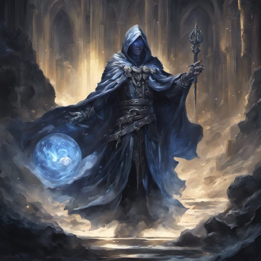 Shimmering Cloak of Midnight Blues: Dark Fantasy Art