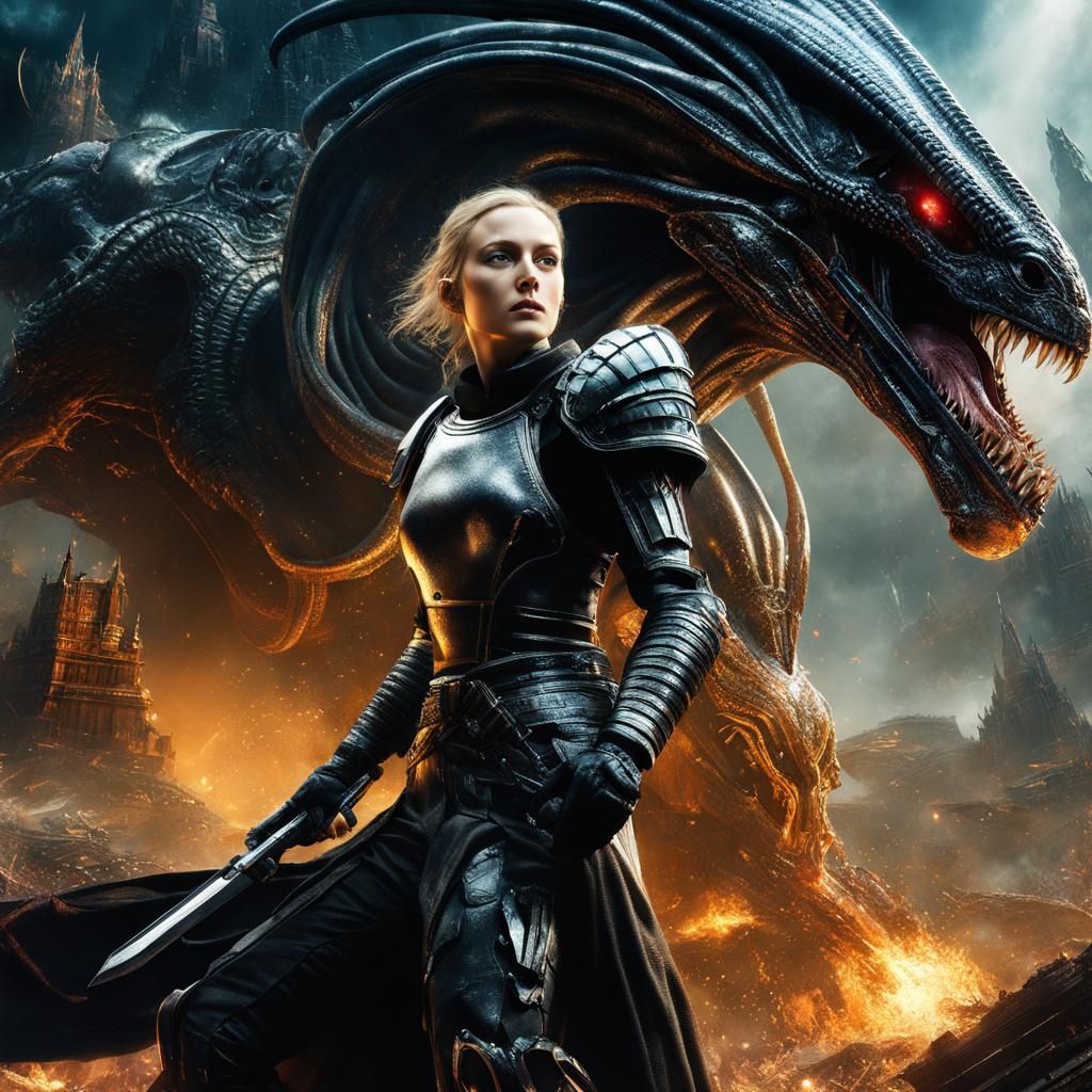 Joan of Arc vs. Xenomorphs in Maximalist Style