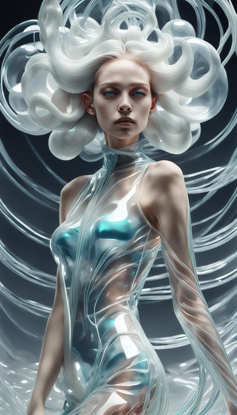 Glass Woman with Nylon Threads: 3D Render