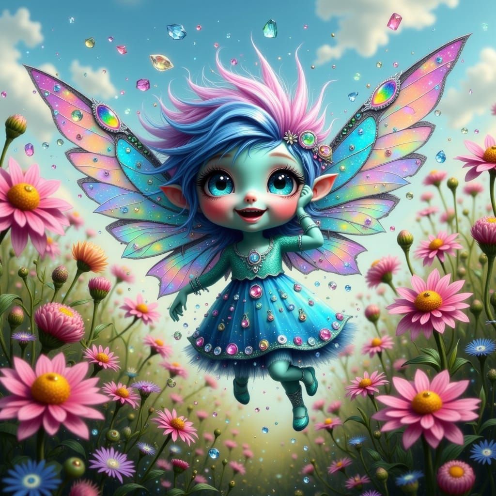 Enchanted Crystal Faerie in Vibrant Meadow
