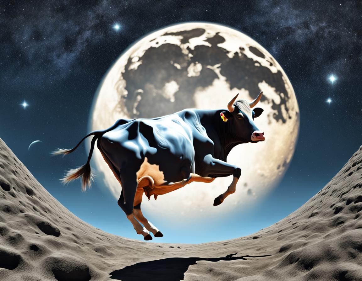 HeyDiddleDiddle, photorealistic rendering of the cow jumping...