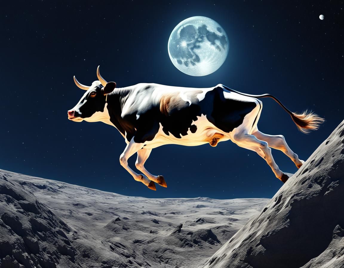 HeyDiddleDiddle, photorealistic rendering of the cow jumping...
