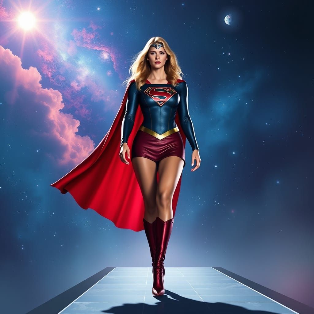 Supergirl Catwalks Through Cosmos in Digital Painting