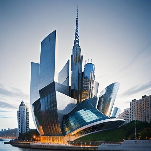 Futuristic Cityscape with Guggenheim-Inspired Architecture