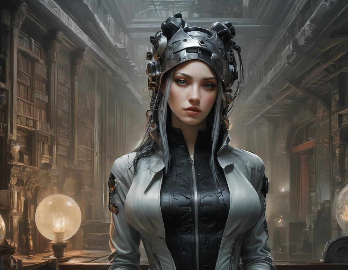 Cyberpunk Portrait of Red-Haired Woman