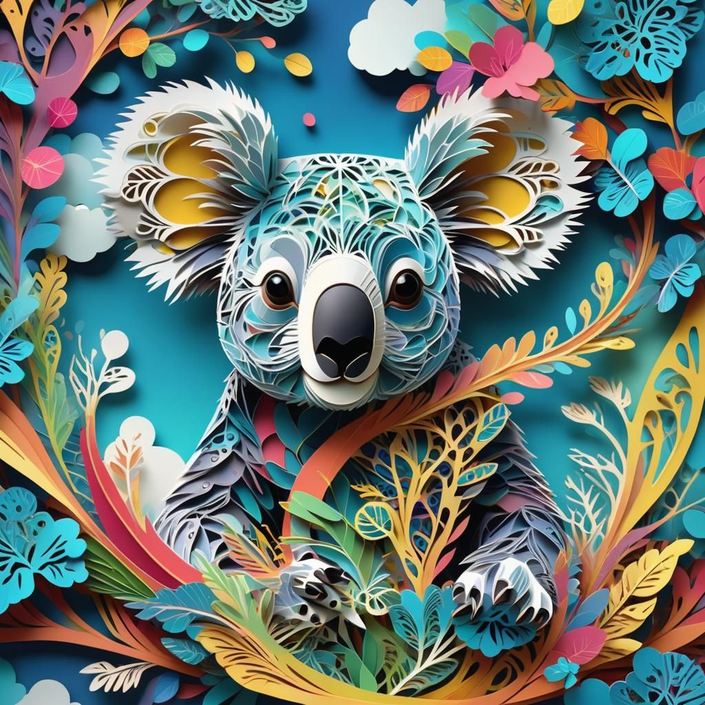 Colorful Kirigami Koala in the Sky