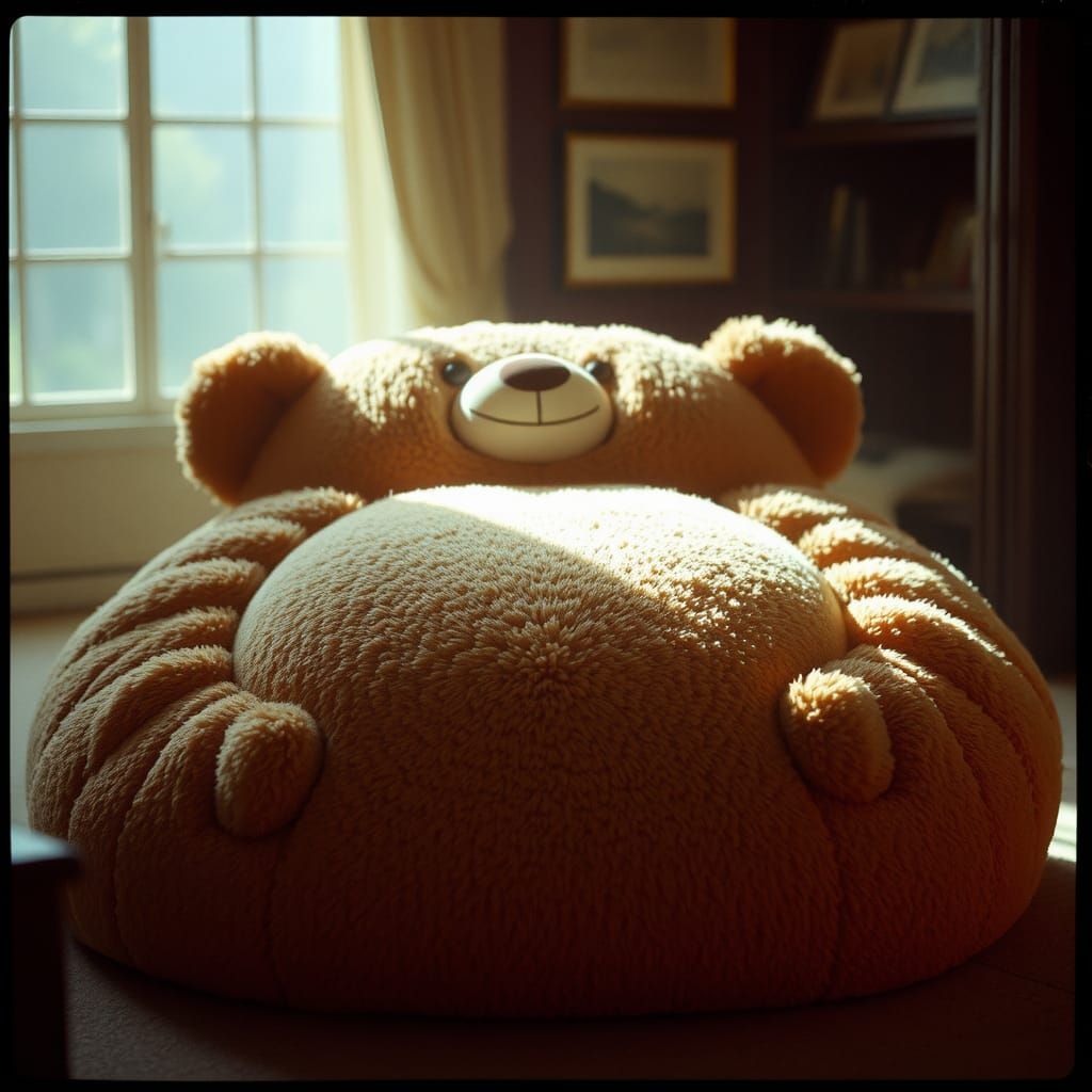 bean bag that looks like plush toy bear's belly