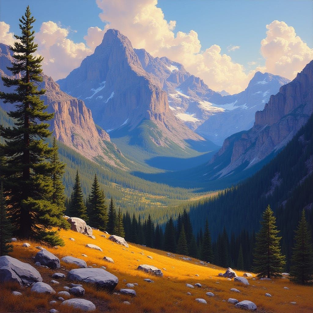 Romanticized Rocky Mountain Masterpiece in Vivid Brushwork
