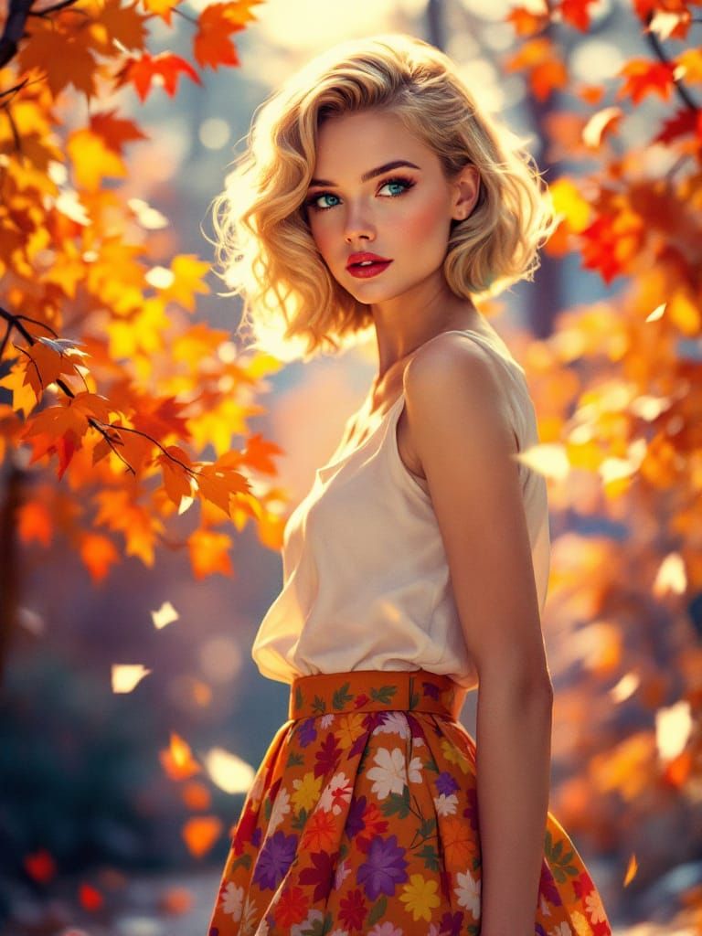 Autumn Festival Pin Up Girl in Golden Twilight