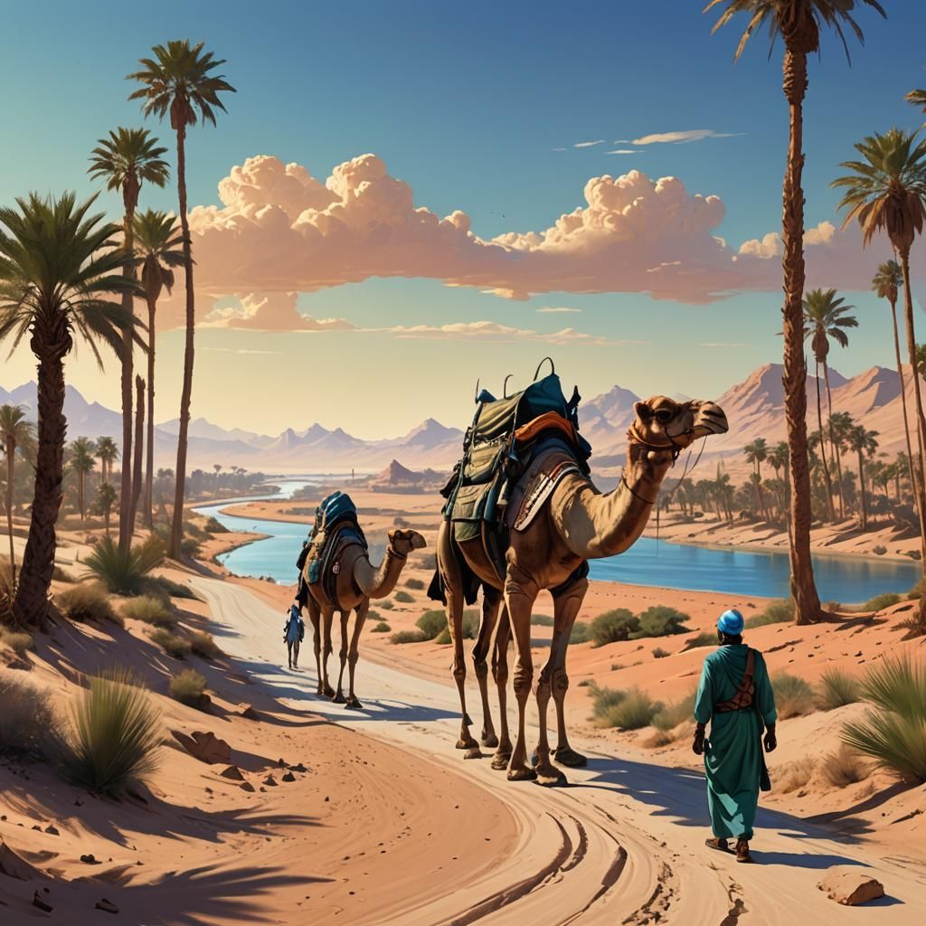 Suez Canal Desert Concept Art in Matte Painting Style