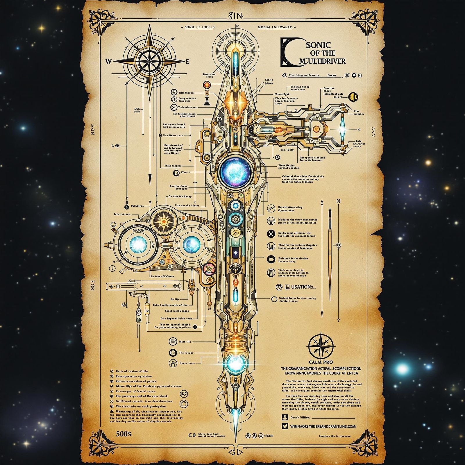 Surreal Blueprint: Sci-Fi Multi-Tool with Crystal Cores