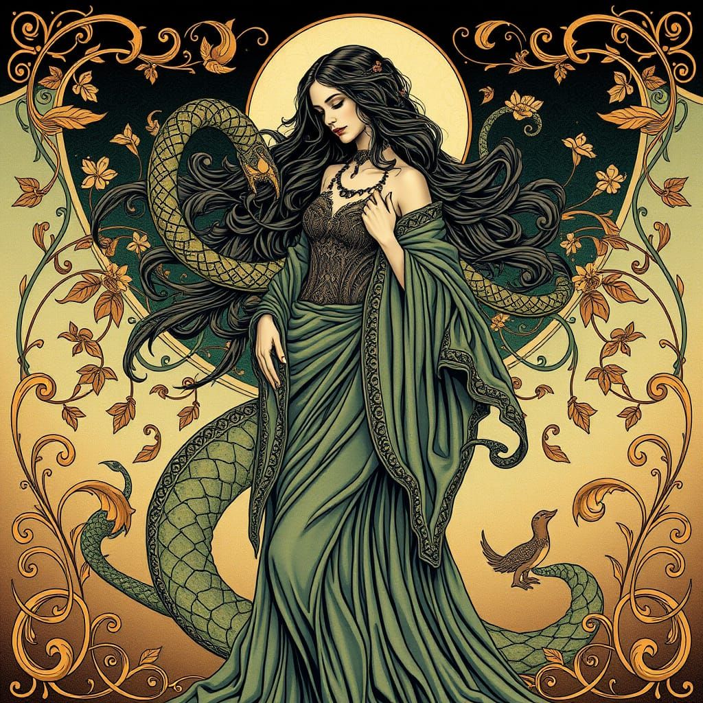 Serpentine Woman in Art Nouveau Style