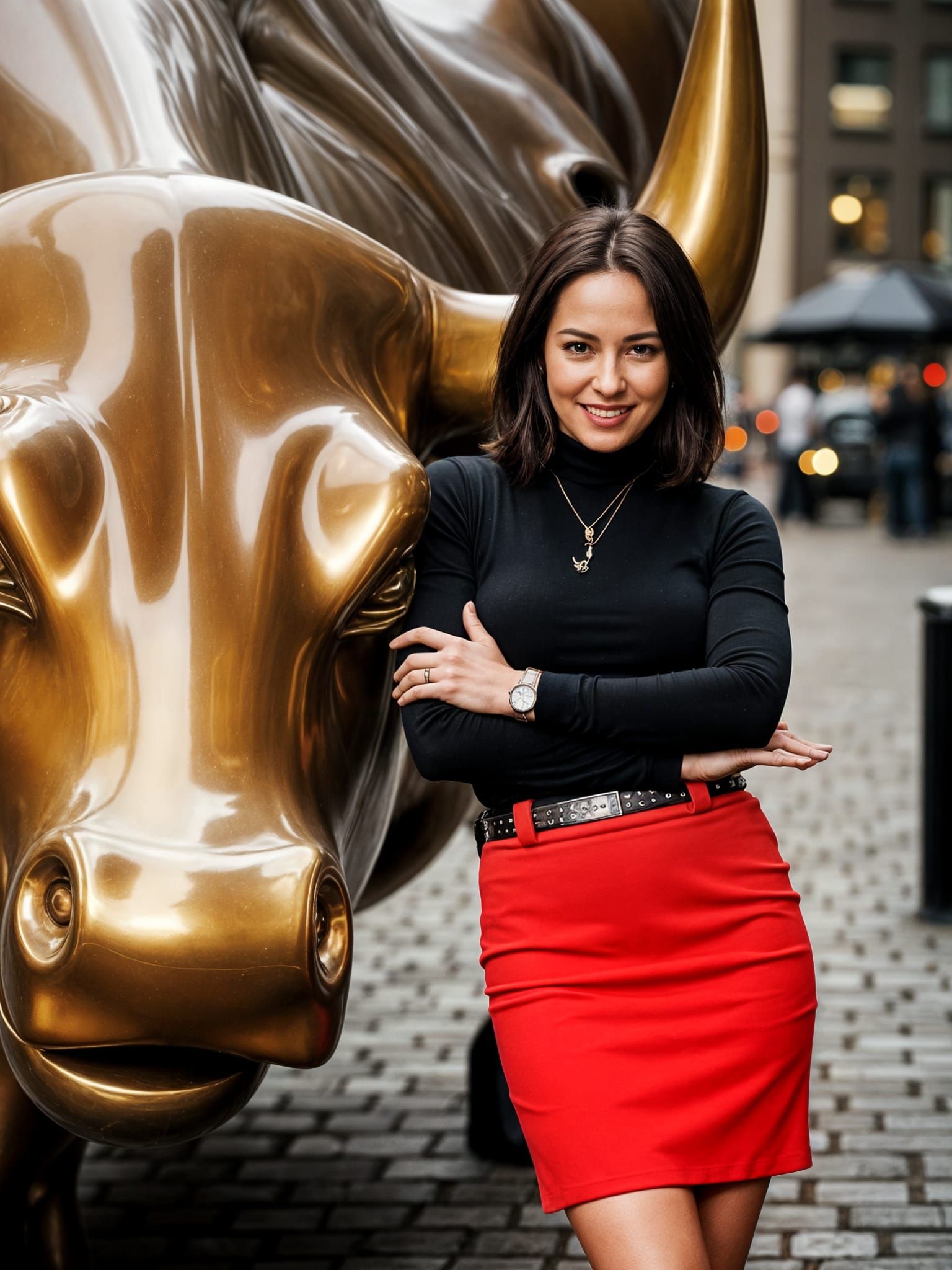 Confident Woman Leans Against the Charging Bull in New York ...