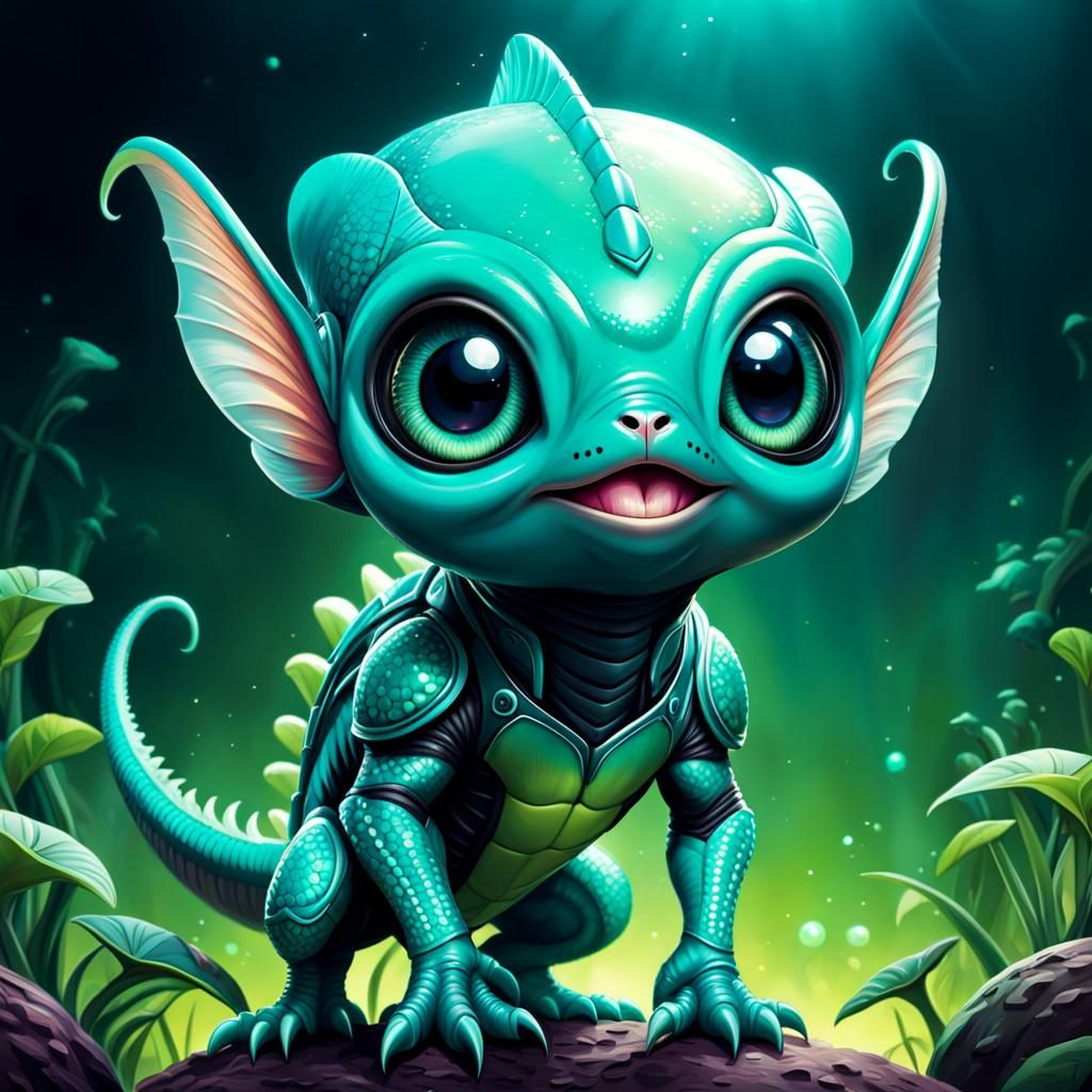 Cute Grotesque Alien Pet in Bioluminescent Style