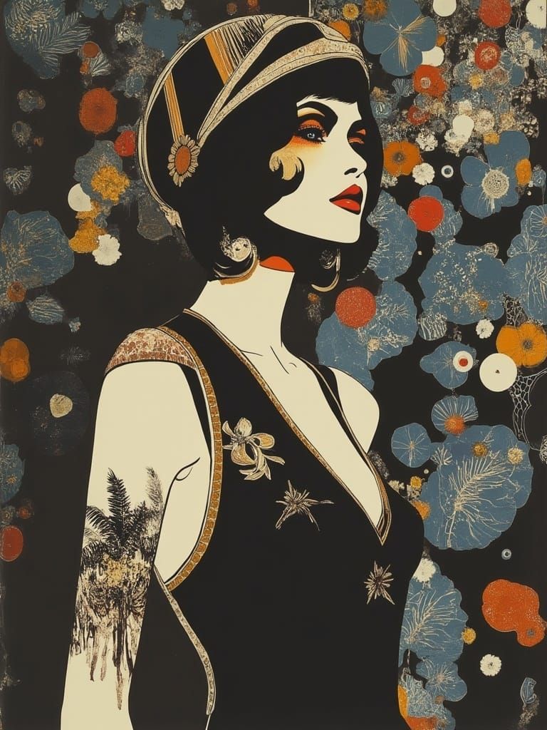 Glamorous 1940s Nightclub Singer in an Art Deco Floral Wonde...