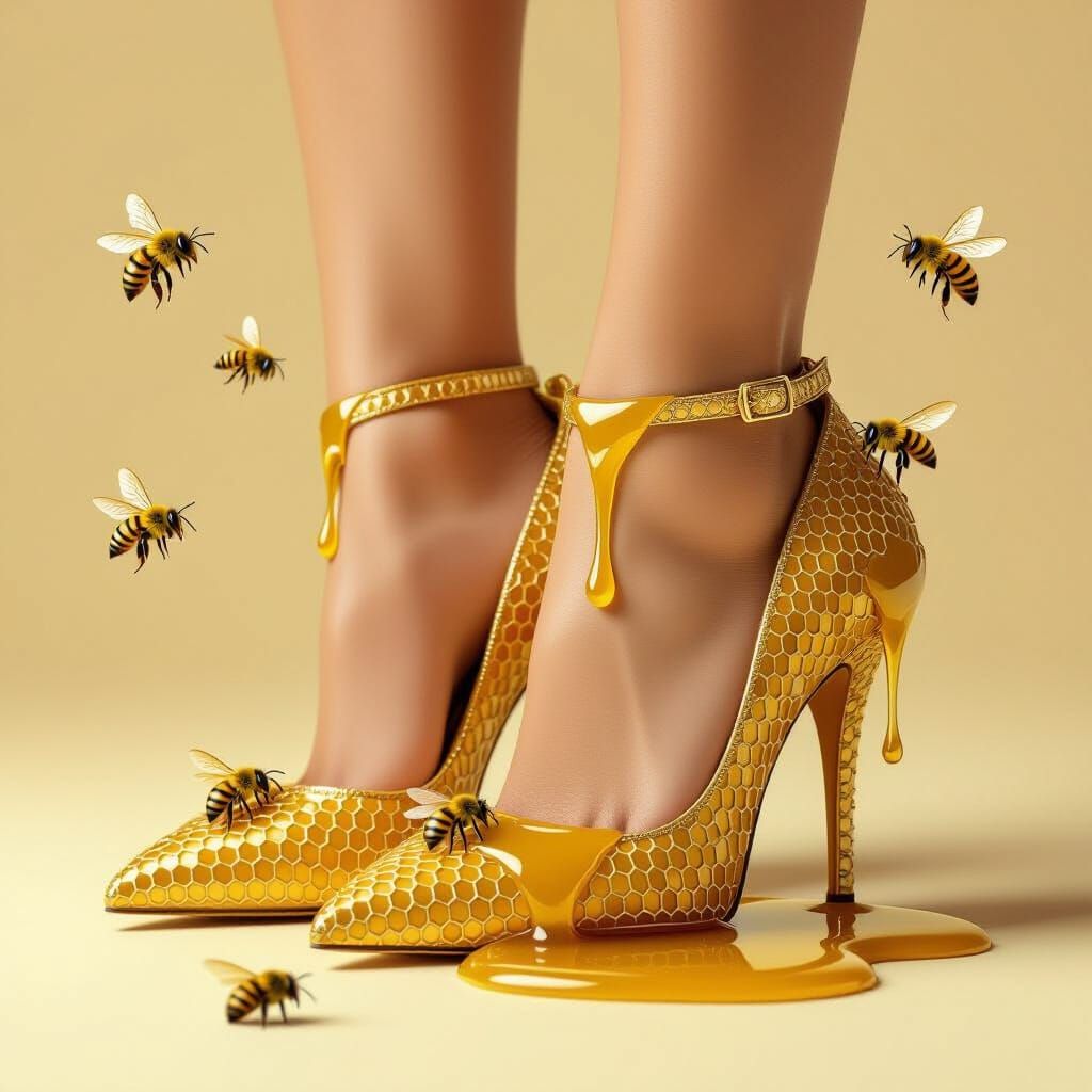 Golden Honeycomb Heels Dripping Honey with Bees