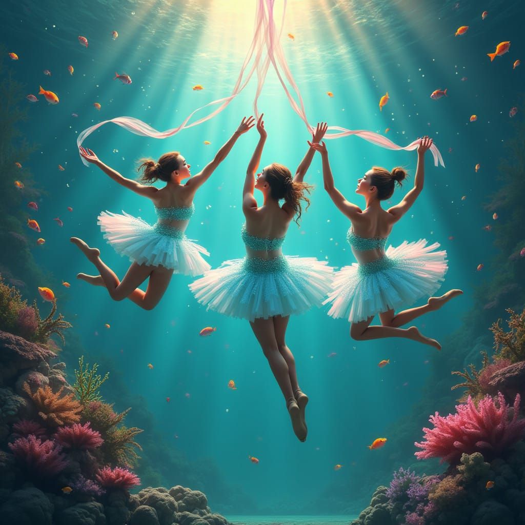 Ethereal Underwater Ballet in Vibrant Coral Reefs
