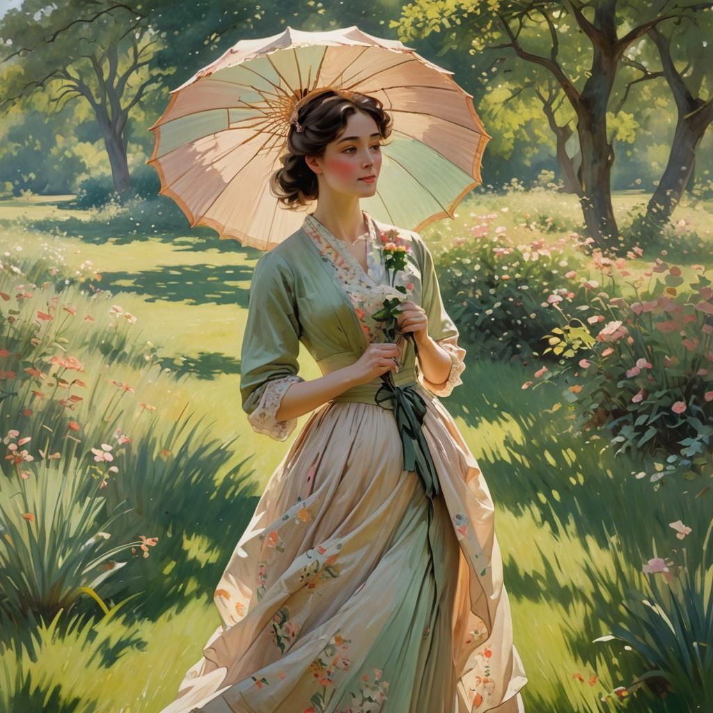 Elegant Woman with Parasol in 19th Century Style