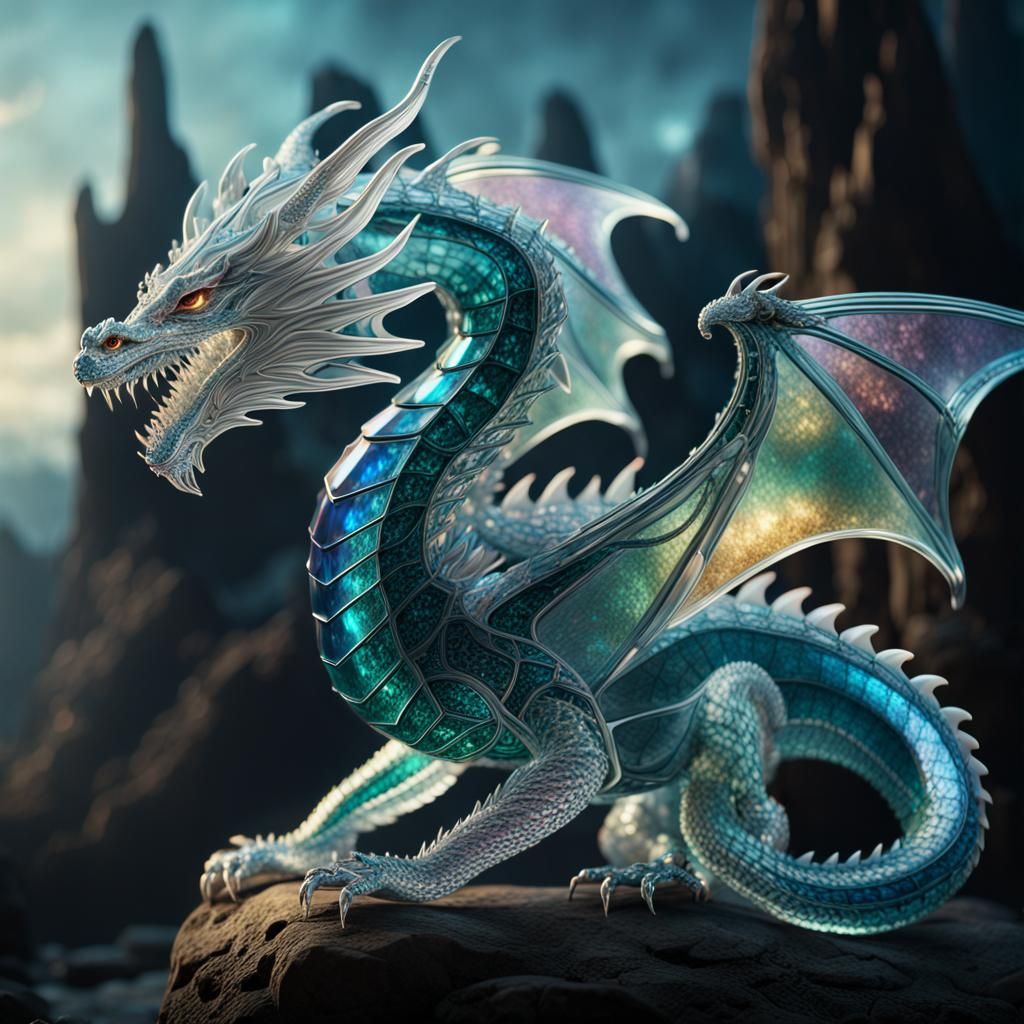 Iridescent Crystal Dragon: Digital Matte Painting