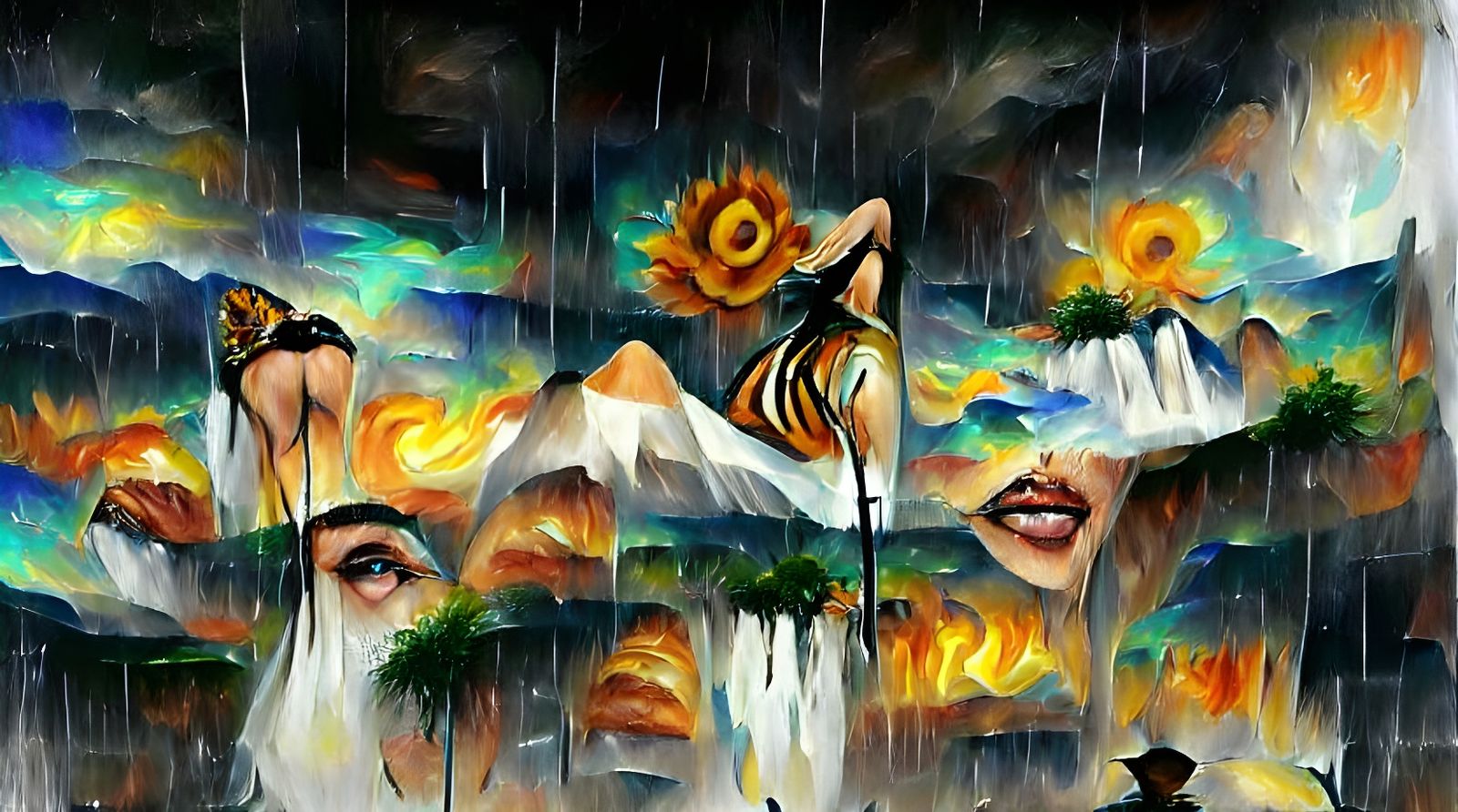 Divine Goddess with Waterfall in Abstract Style