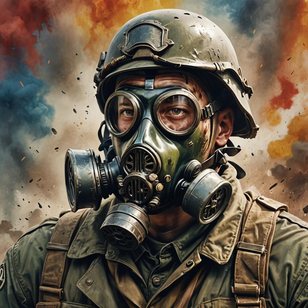 WWII Soldier with Gas Mask: Hyperrealistic Concept Art