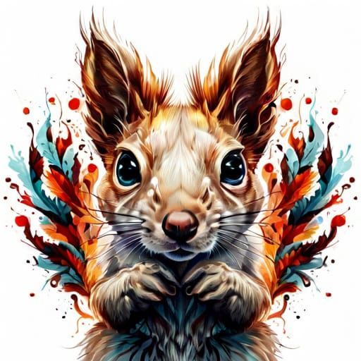 Adorable Squirrel Inkblot Drawing by Carne Griffiths