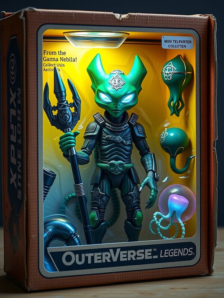 Vintage Sci-Fi Alien Action Figure in Retro Collectible Box