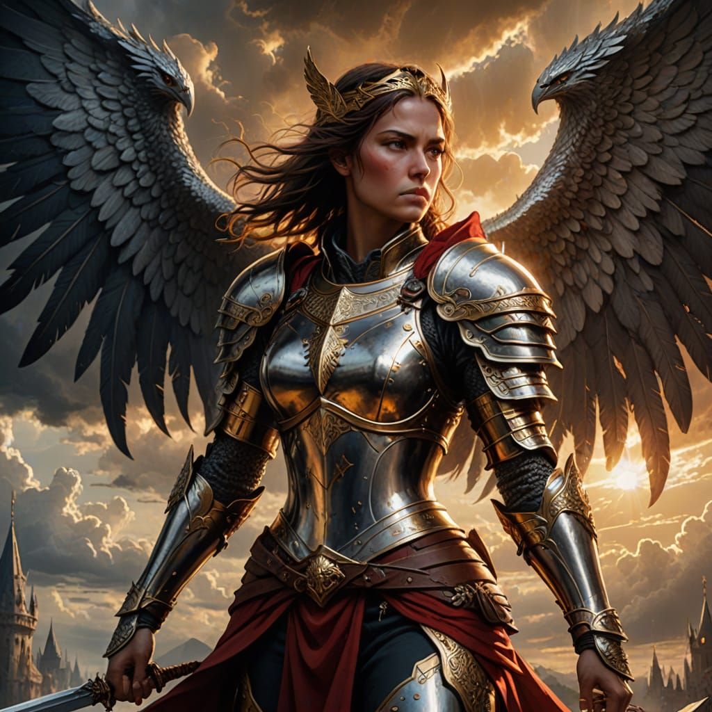 Regal Warrior with Golden Wings in Medieval Fantasy