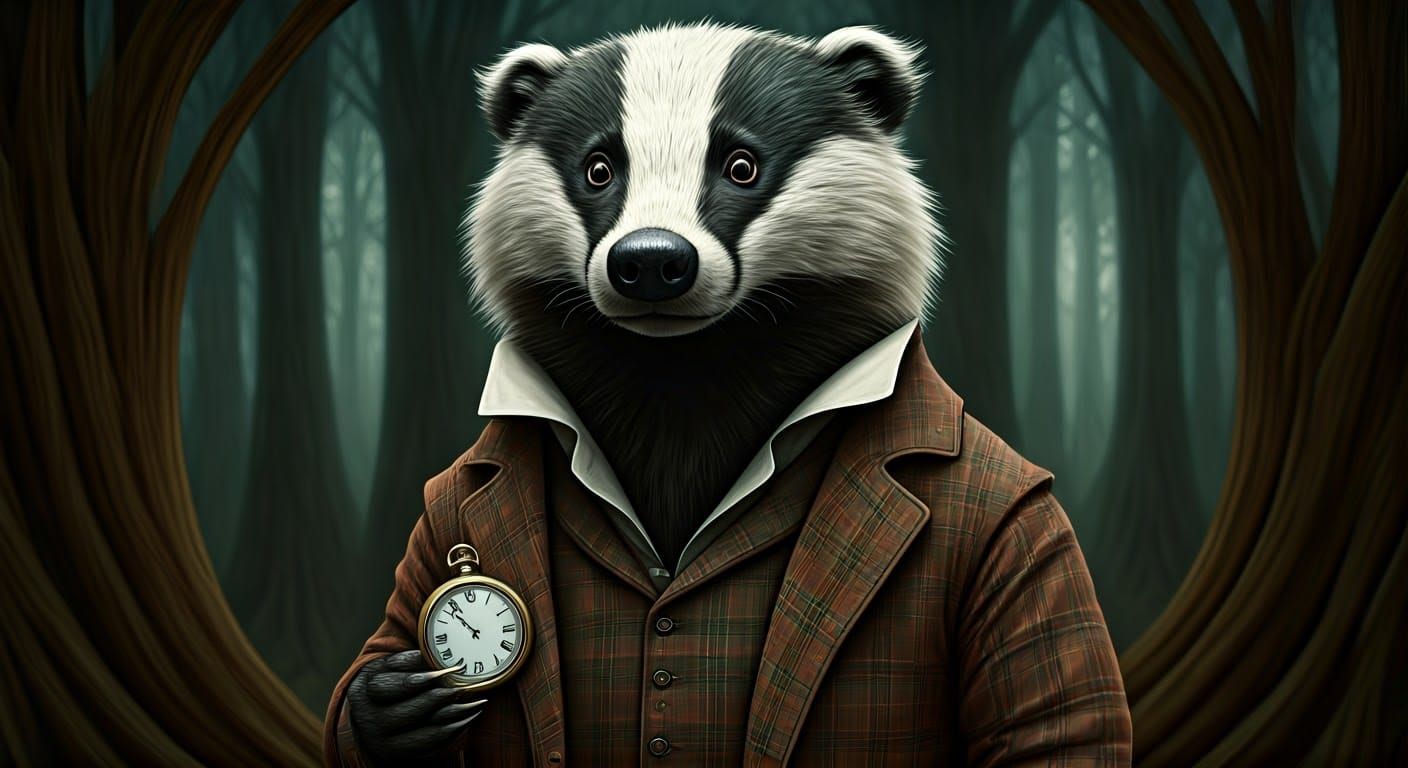 Mr Badger, worried, wonders where his friends are.