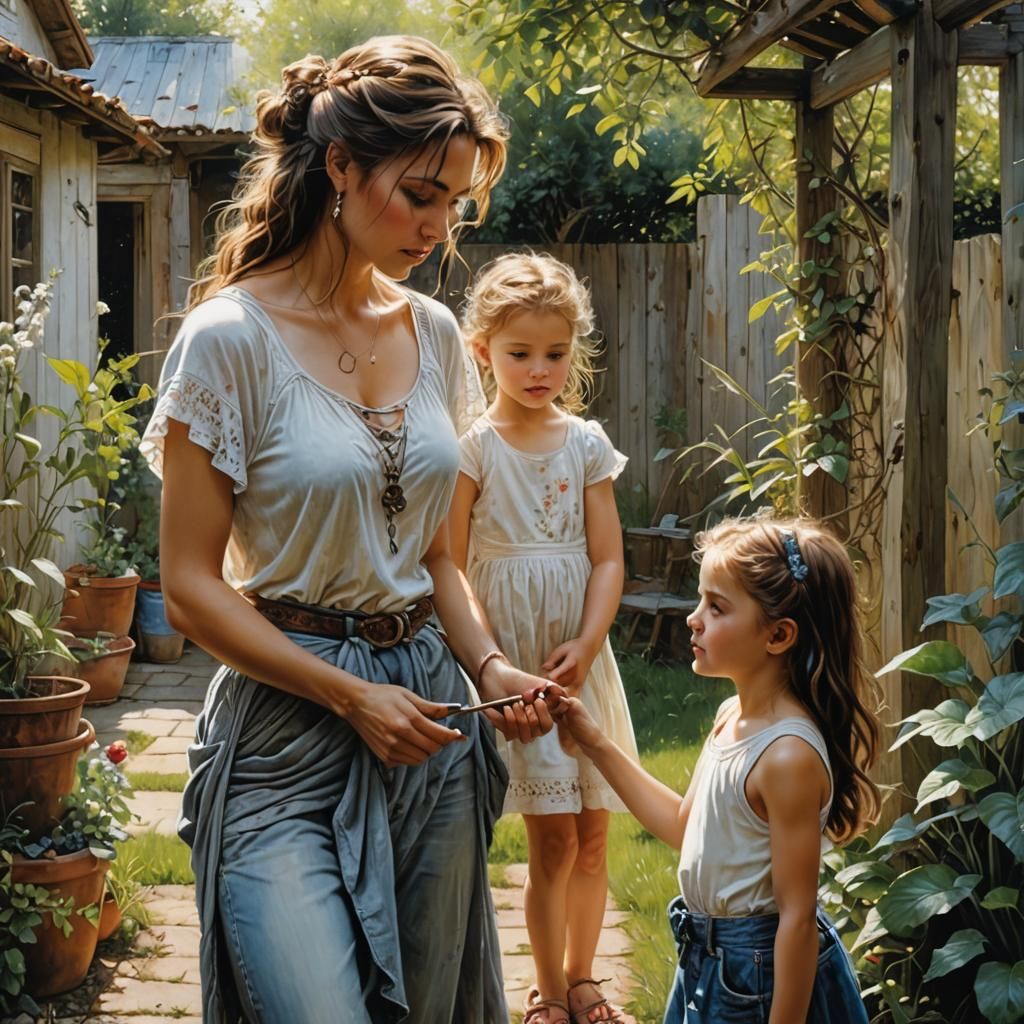 Mother and Daughter Playing on Sunny Day