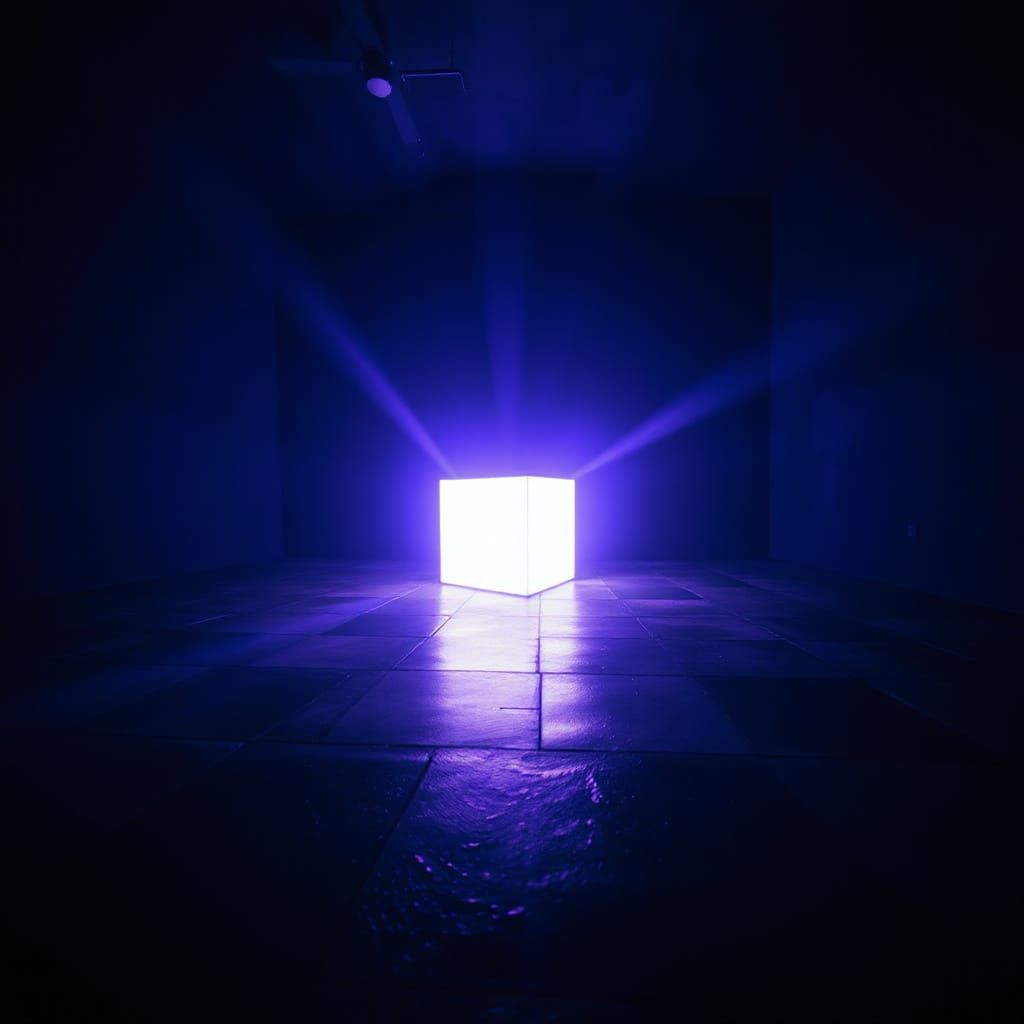 Ethereal Black Light Room with Radiant Cube