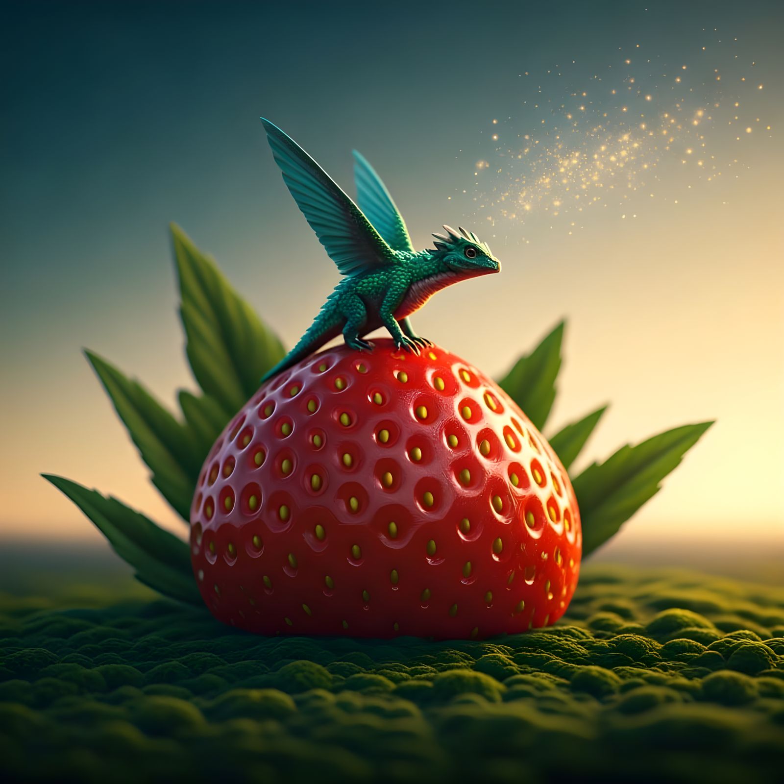 Mini Dragon and Strawberry Fantasy Concept Art
