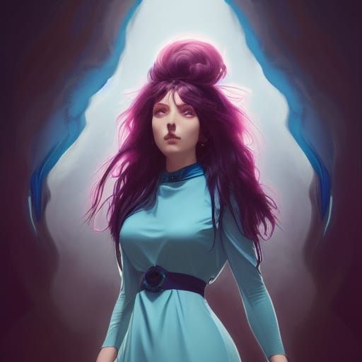 Pink Haired Woman Summons Spirit, Hyperdetailed Art