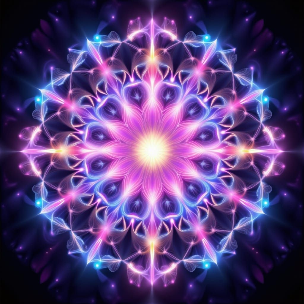 Symmetrical Ethereal Mandala in Golden Twilight Hues