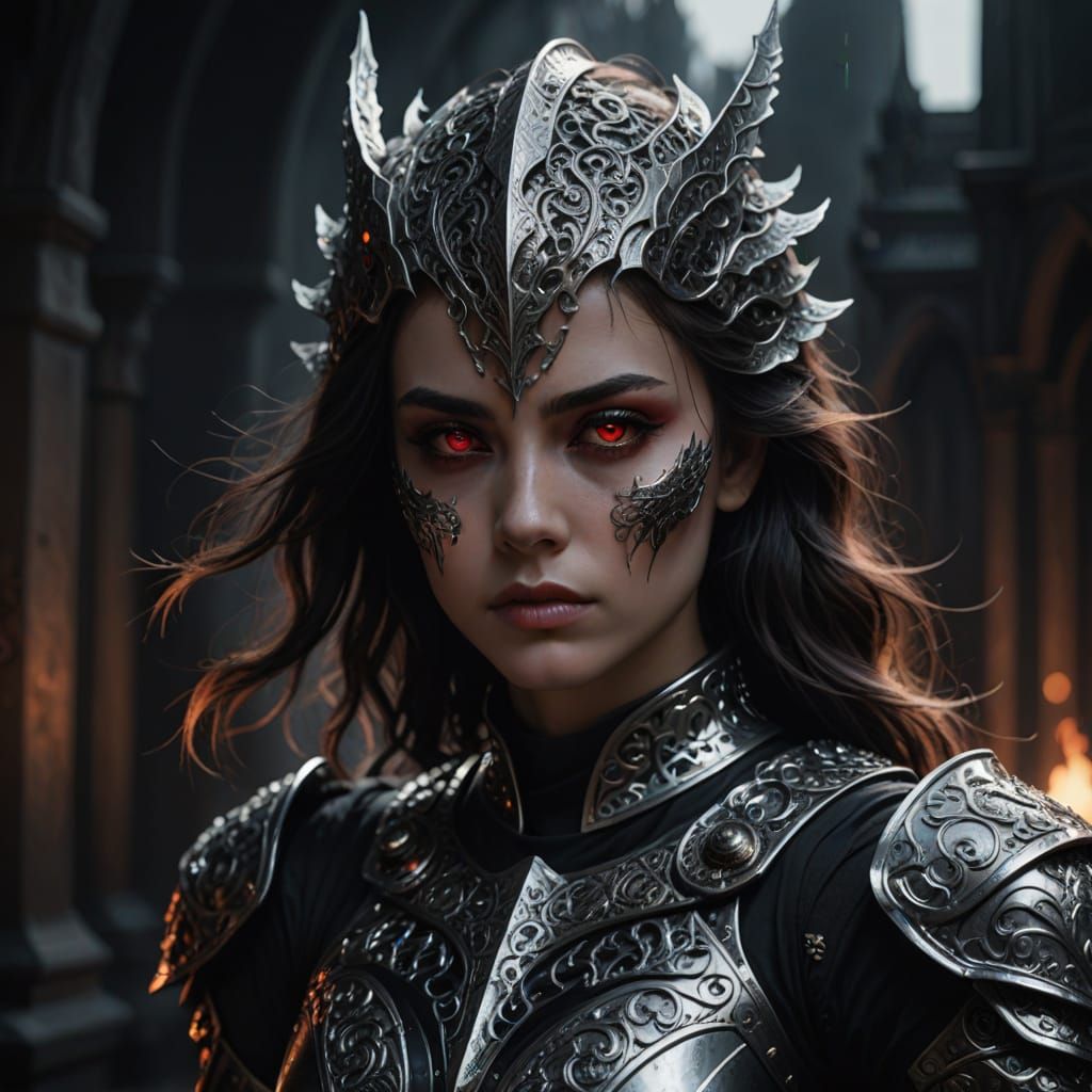 Woman in Silver Armor, Dark Fantasy Art
