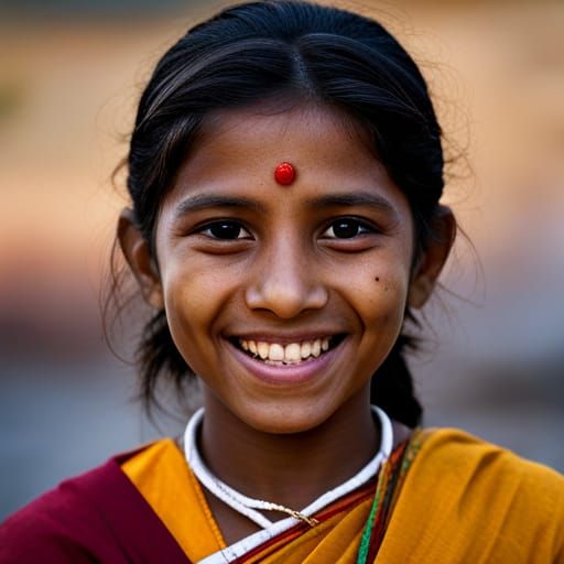 Smiling Indian Temple Girl Portrait