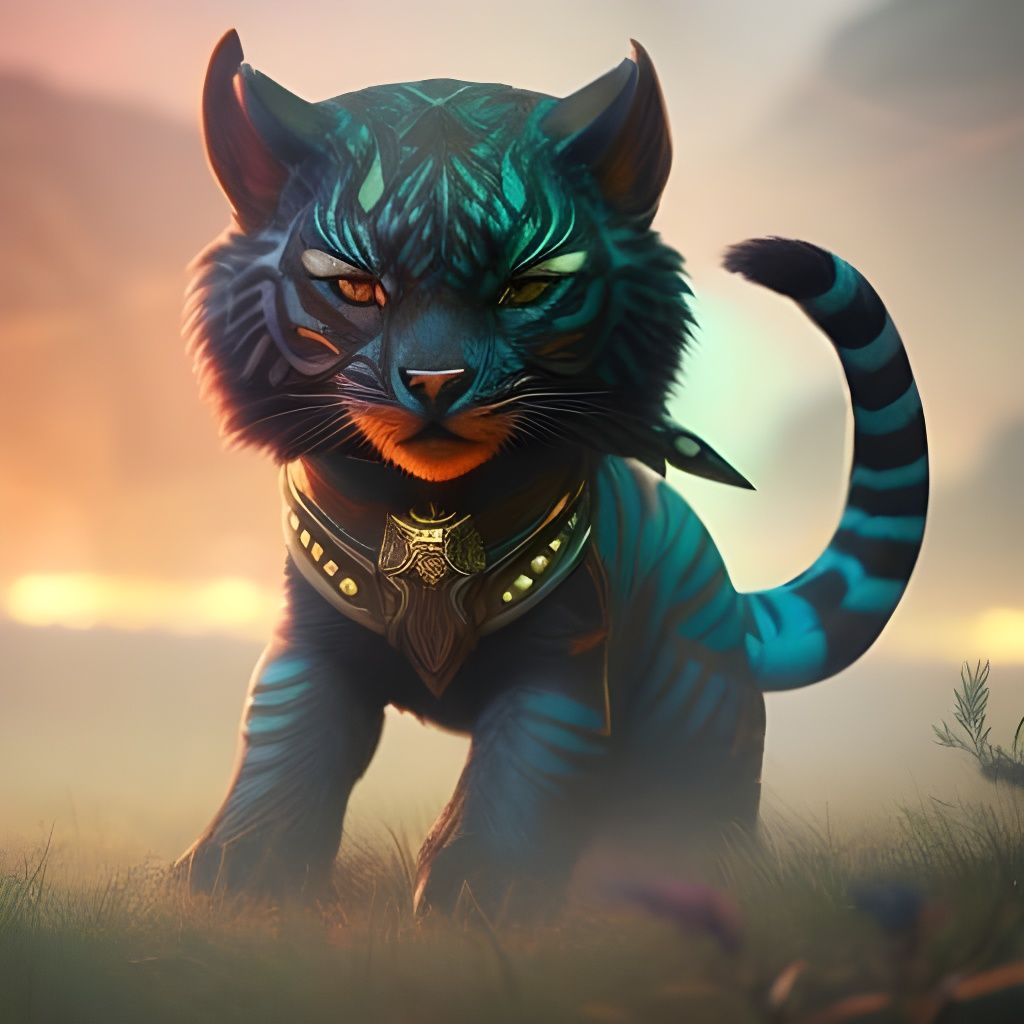 Adorable Chibi Chinese Tiger at Sunrise