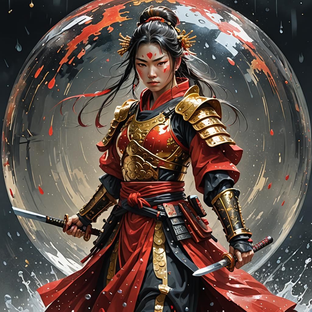 Samurai Princess Encased in Glass Sphere