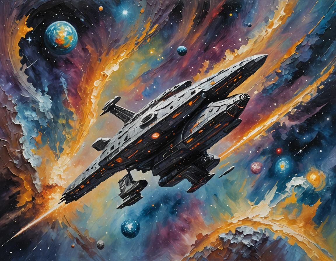 Galactic Spaceship as Impasto Oil Painting