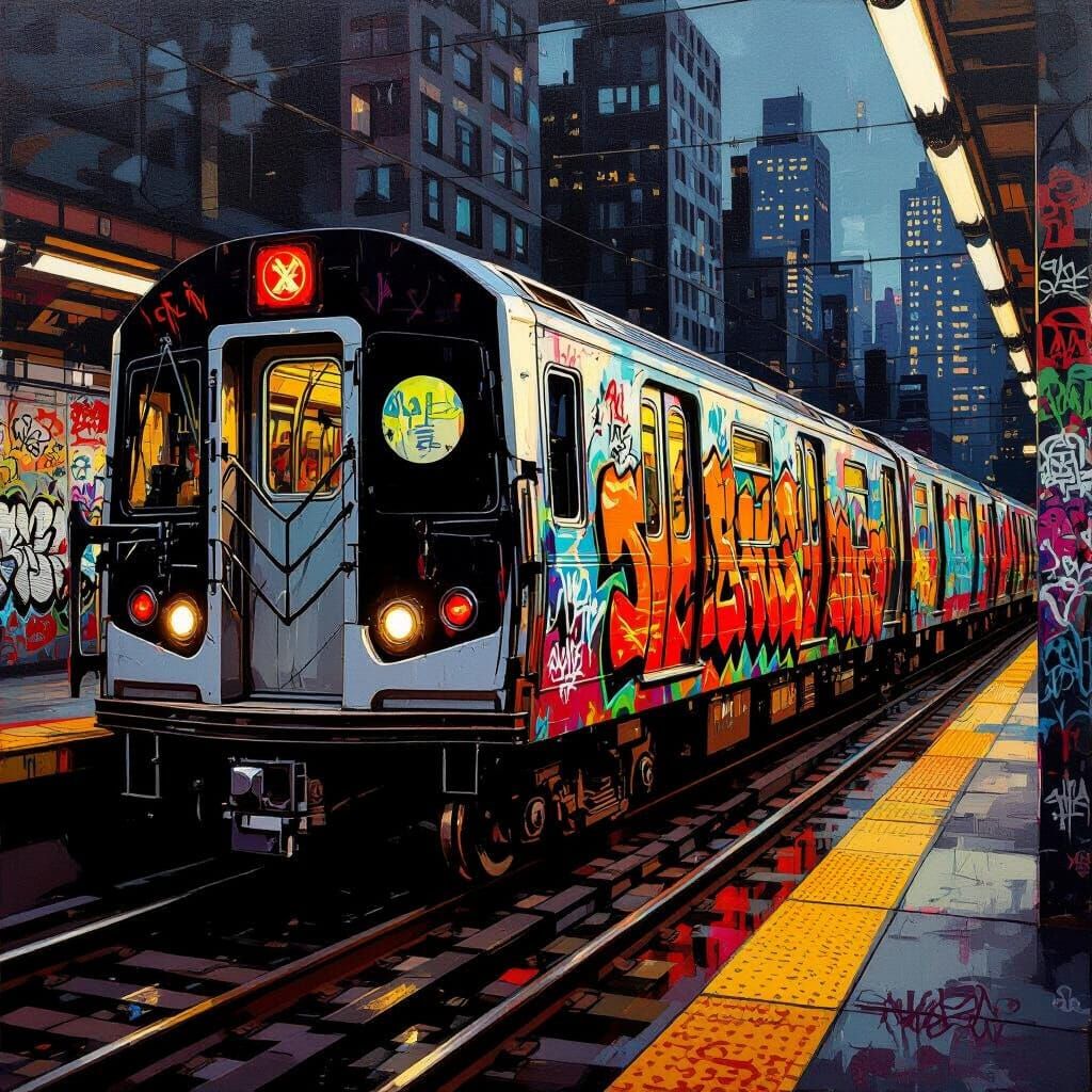 Graffiti Subway Train Painting with Dynamic Line Work