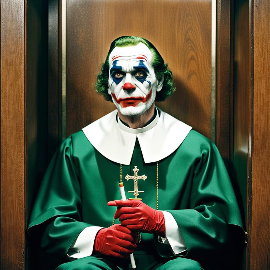 Joker as Priest in Confessional: 1950s Photo