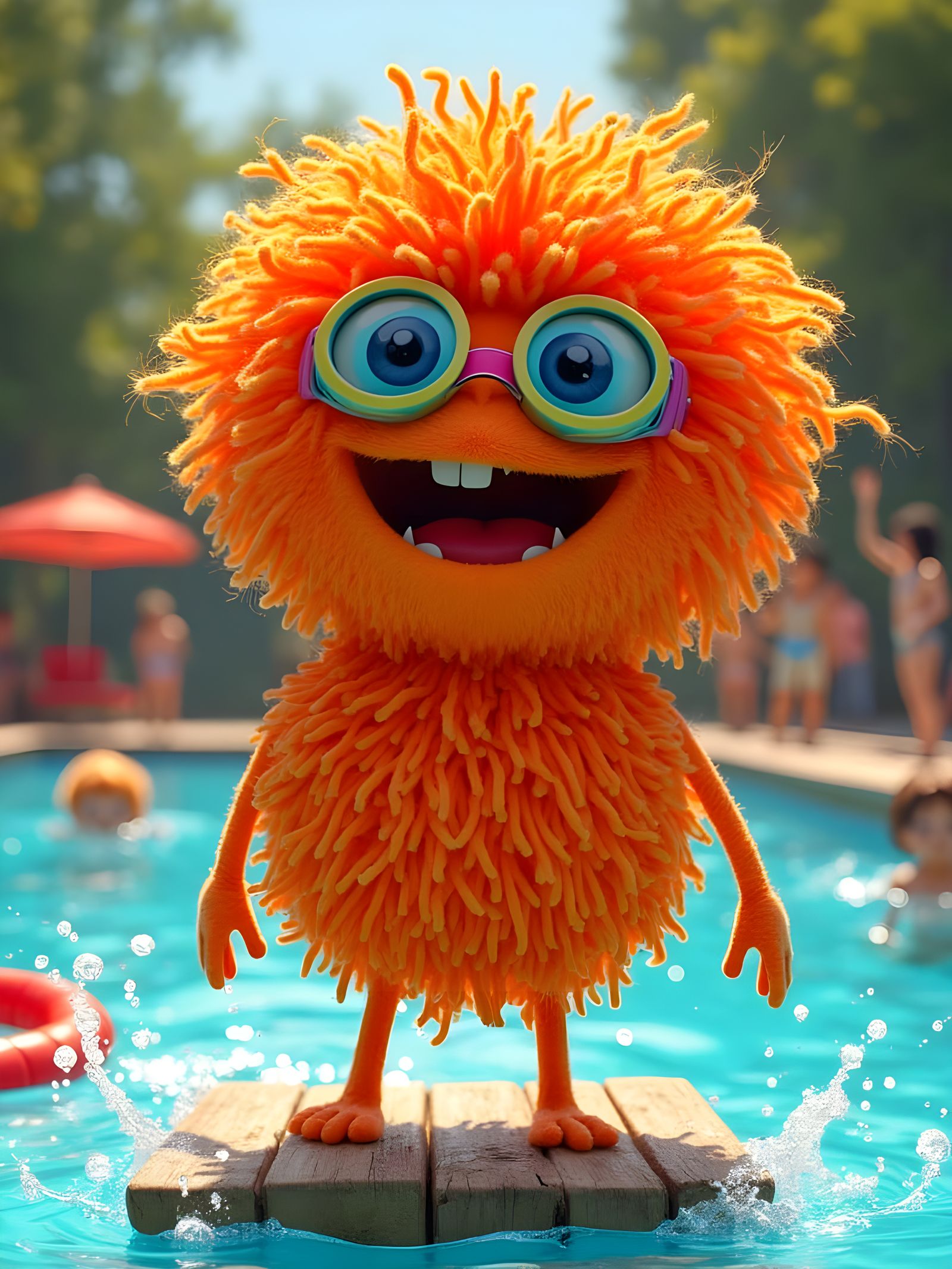 Playful Pom Pom Monster Ready to Dive In