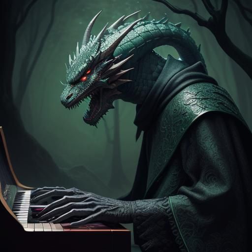 Creepy Dragon Synth Player in Dark Forest