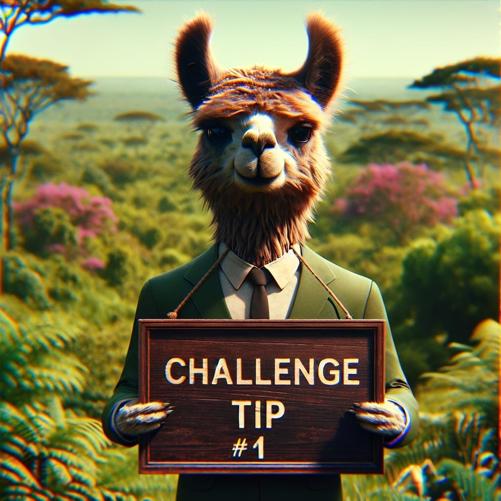 Sophisticated Llama in Suit Holds Challenge Sign