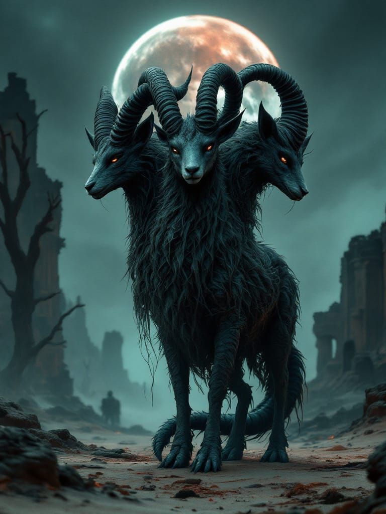 Three-headed evil goat
