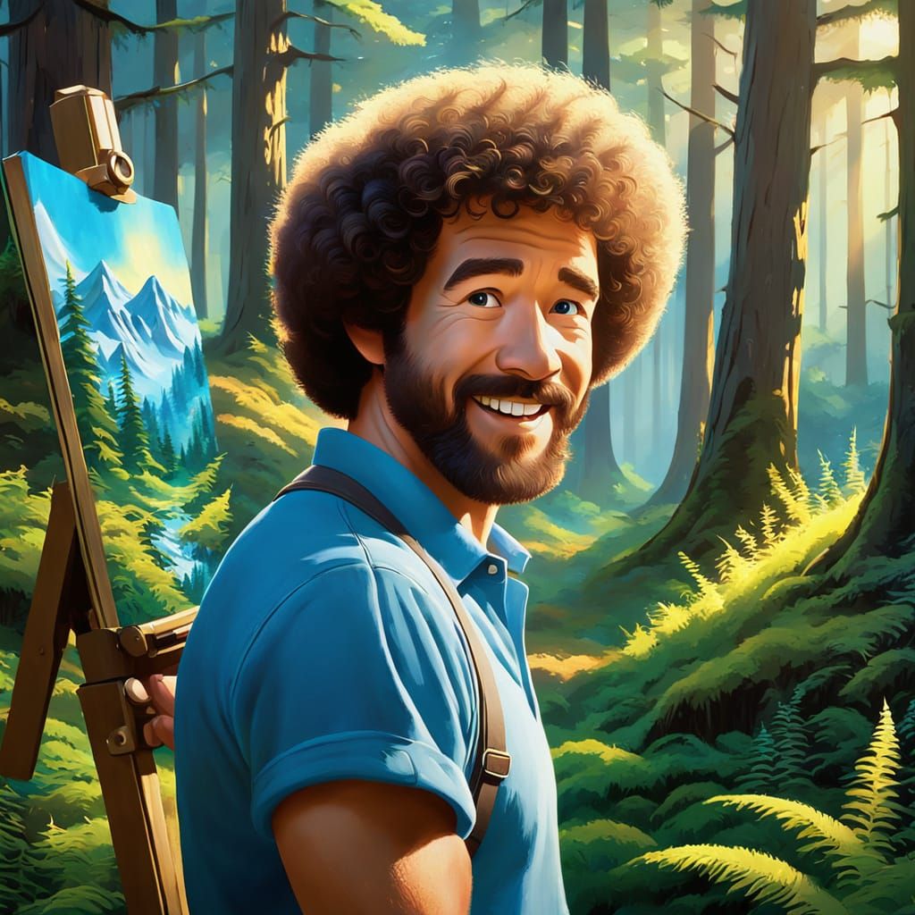 Bob Ross Painting in Disney Style Forest