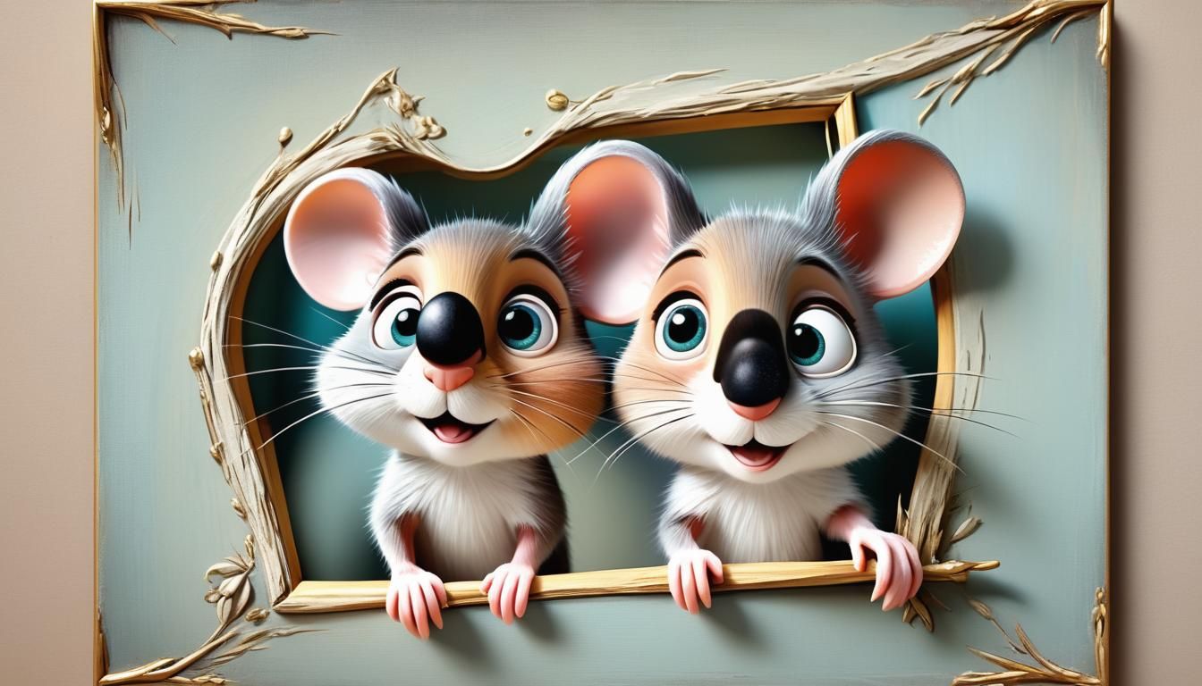 Cheerful 3D Cartoon Mouse Emerges from Picture Frame