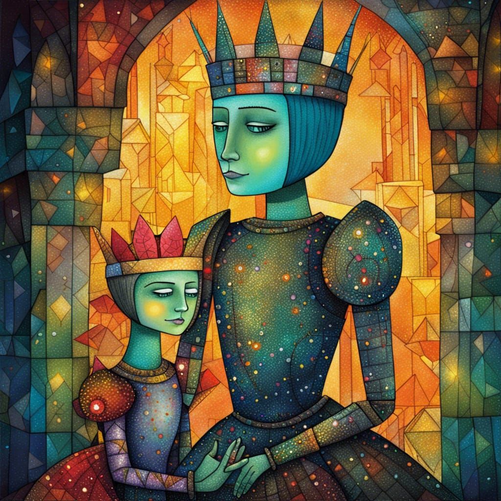 Queen and Knight in Glittering Medieval Castle