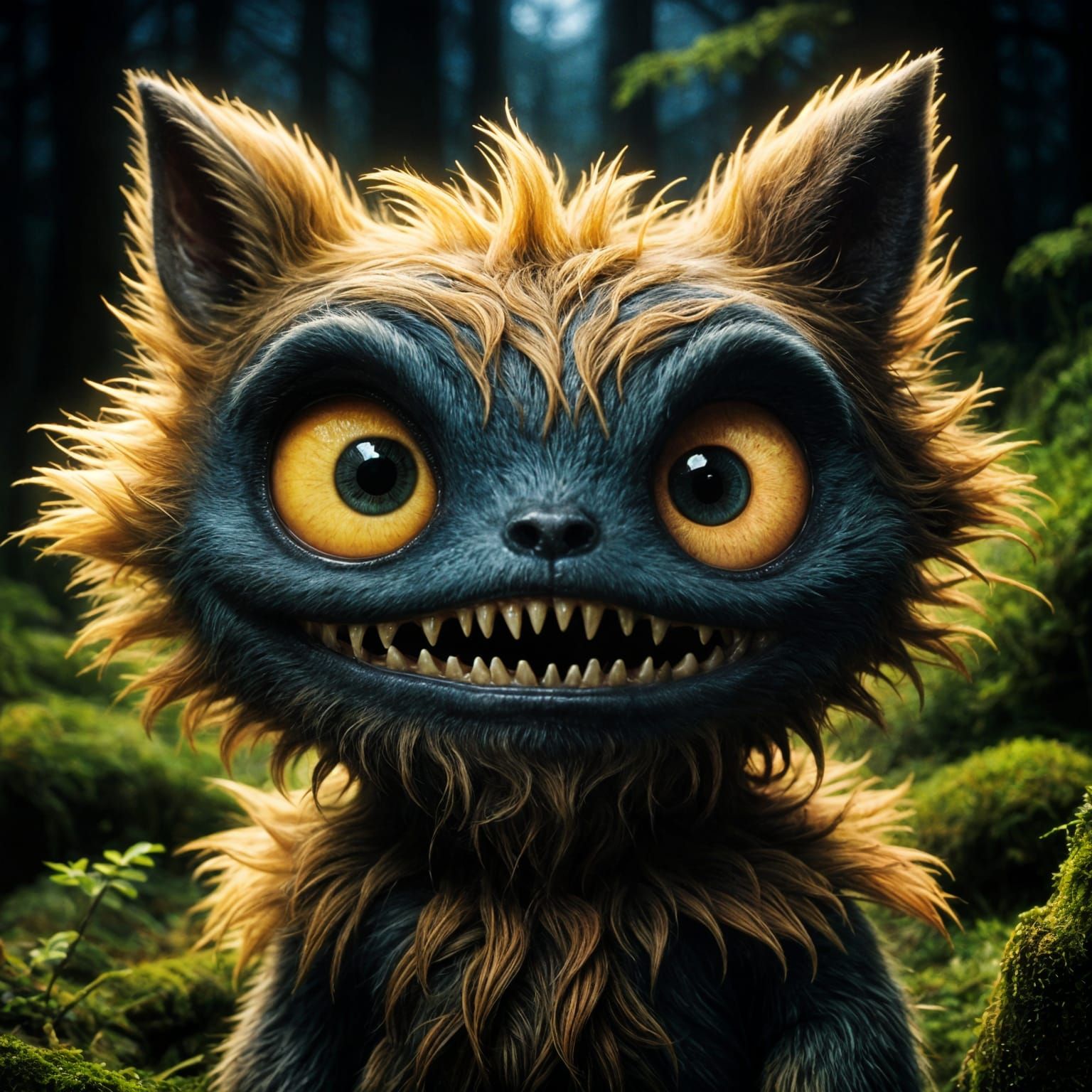 Eerie Smiling Forest Creature in Cinematic Style