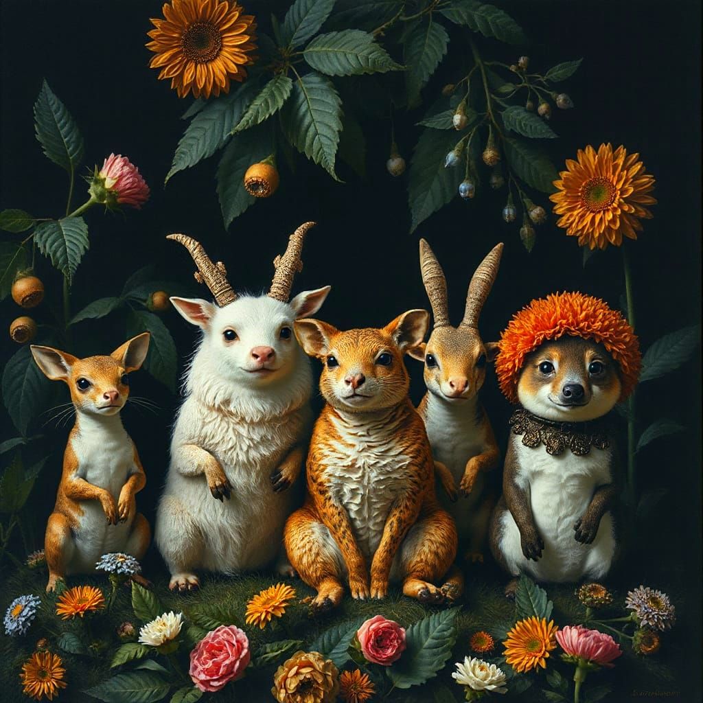 Whimsical Fantasy Animals in Collage Style